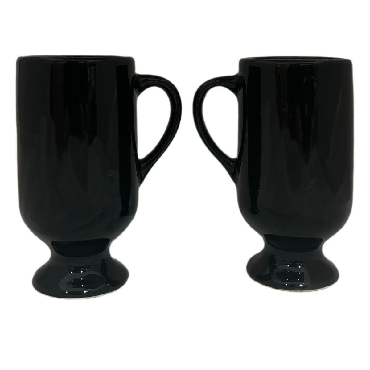 Irish Pedestal Mugs Irish 2-Footed Cups Black Ceramic Coffee Tea Drinkware