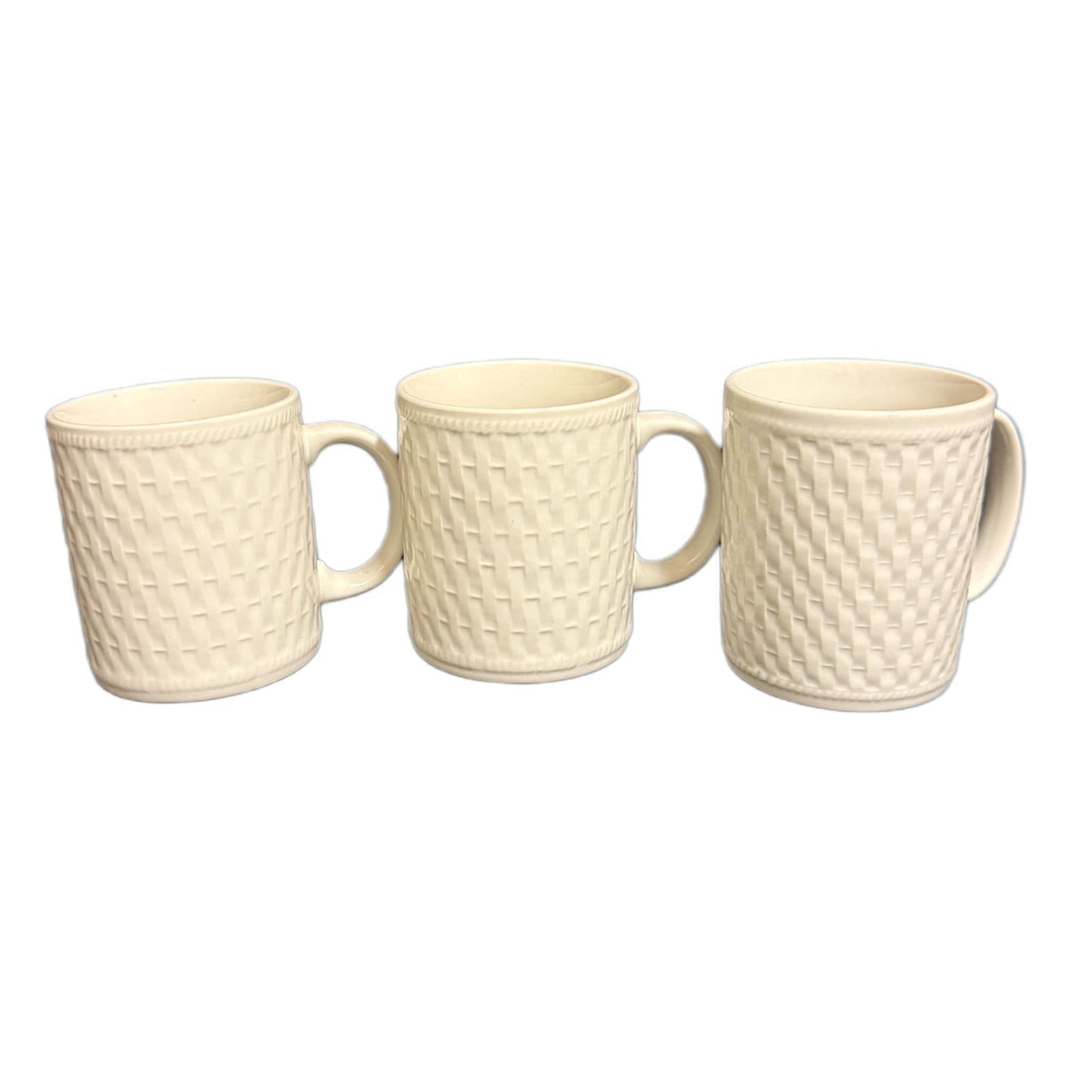 Oneida Wicker White Stoneware Set Of 3 Coffee Mugs Basket Weave