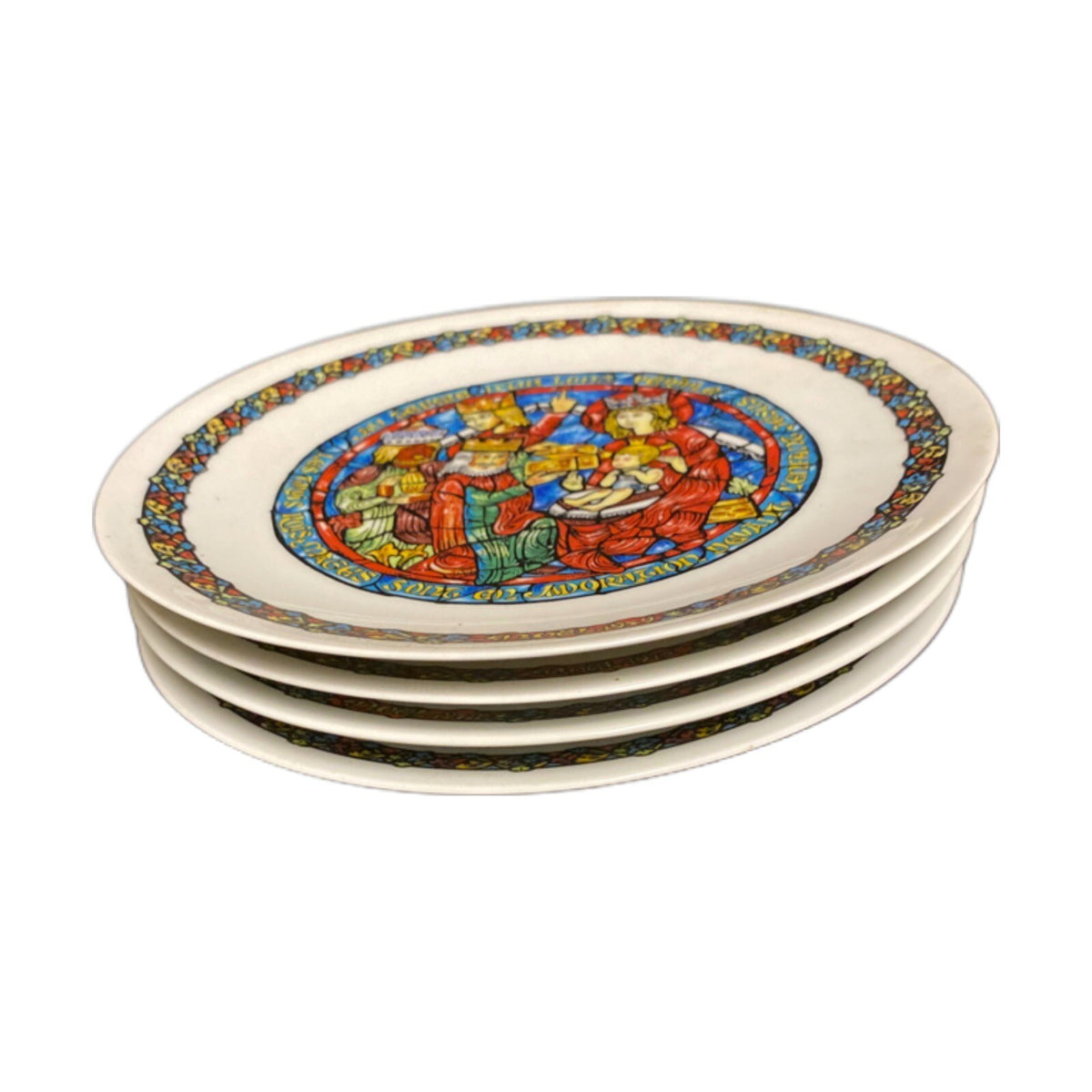 D’Arceau Limoges 4-Noel Vitrail Porcelain Plates Christmas Holiday Season