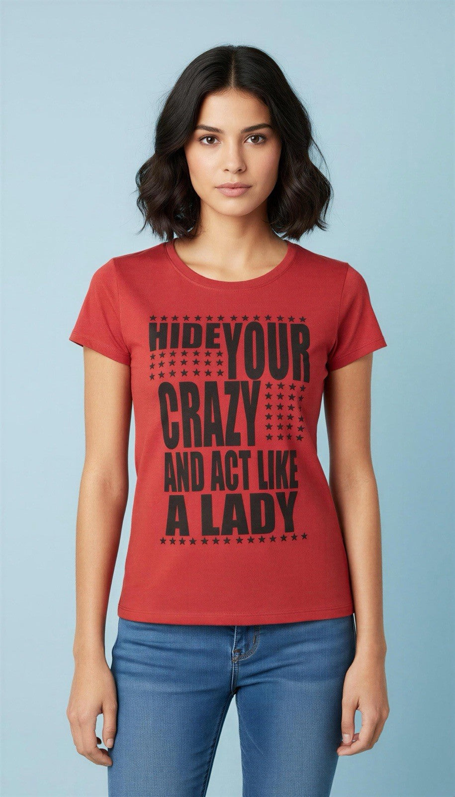 Popular Sports Red T-Shirt Hide Your Crazy Act Like a Lady Graphic Tee Women M