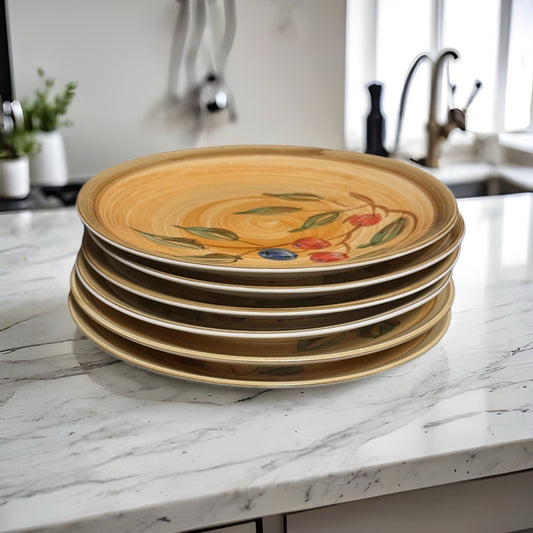 Gibson ROMAN OLIVE 6 Dinner Plates 10 1/8” Hand Painted Yellow Olive Design