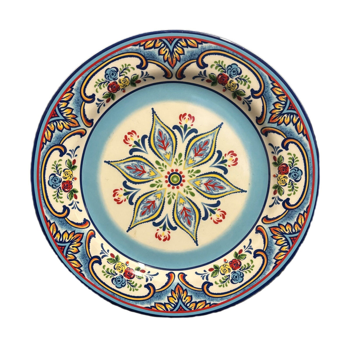 Euro Ceramica ZANZIBAR 2-Dinner Plates Ceramic 10 1/2” D Floral Geometric Art