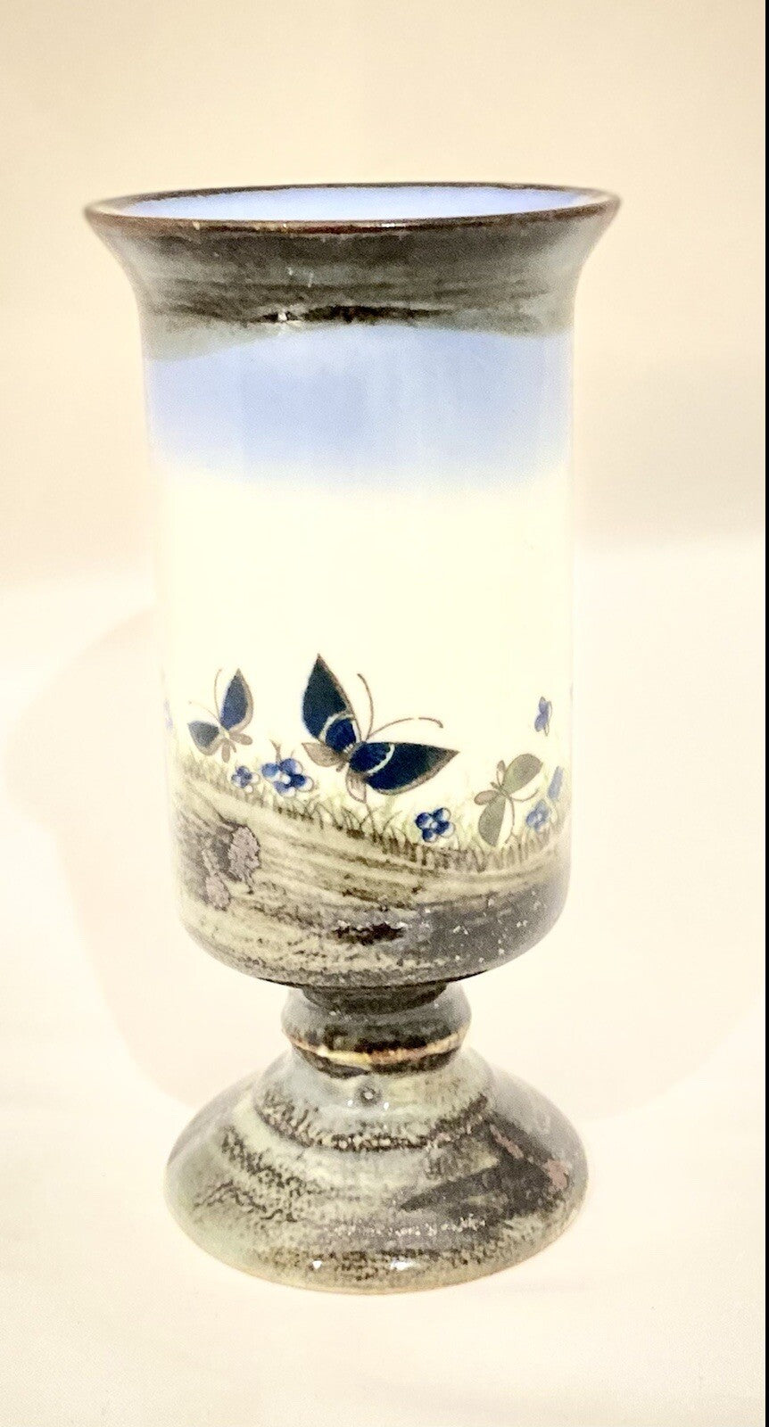Vintage Otagiri Footed Pedestal Mug Butterflies Irish Cup Stoneware 5 1/2" H