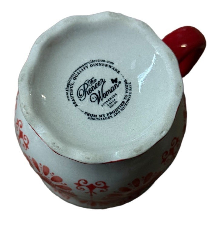 Pioneer Woman FLORAL BURST 1-Footed Cup Stoneware Coffee Mug Orange Flower 19 oz