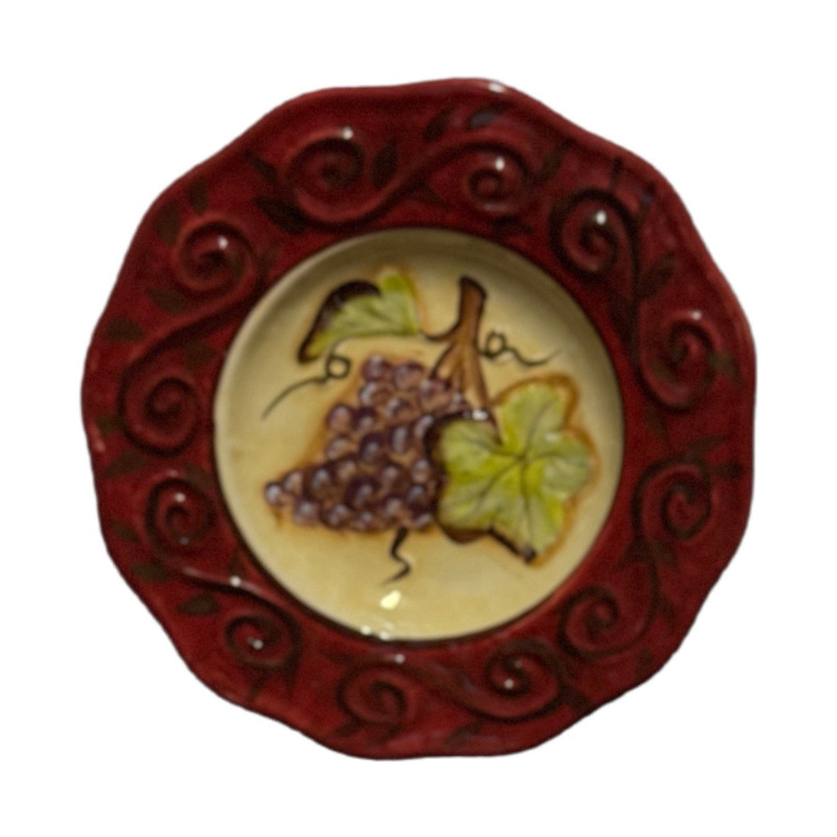 Certified Intl. Kate McRostie Grape Plates Set of 4 Vineyard Red Rim 5.5”