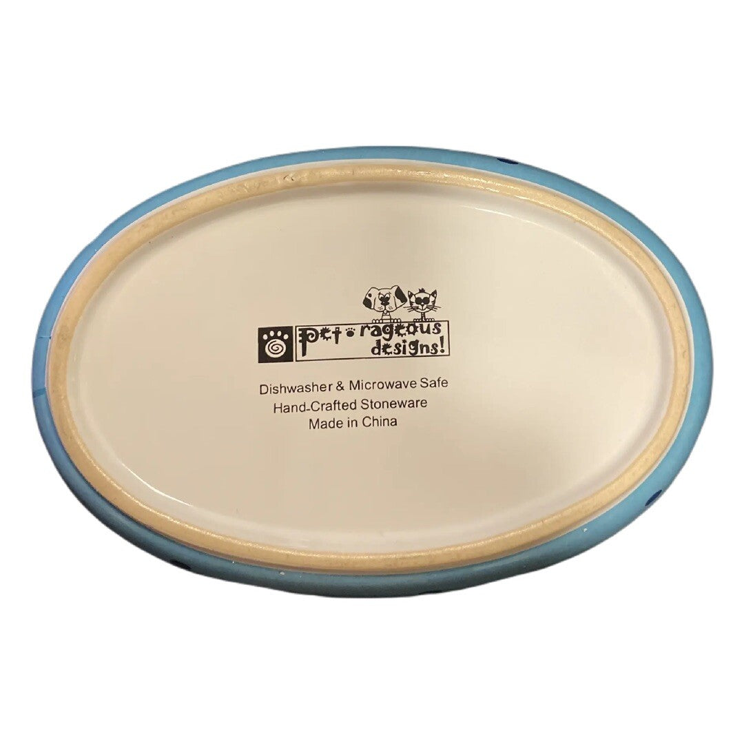 PetRageous Designs Oval Cat Bowl HandCrafted Stoneware Food Water Dish Blue Fish