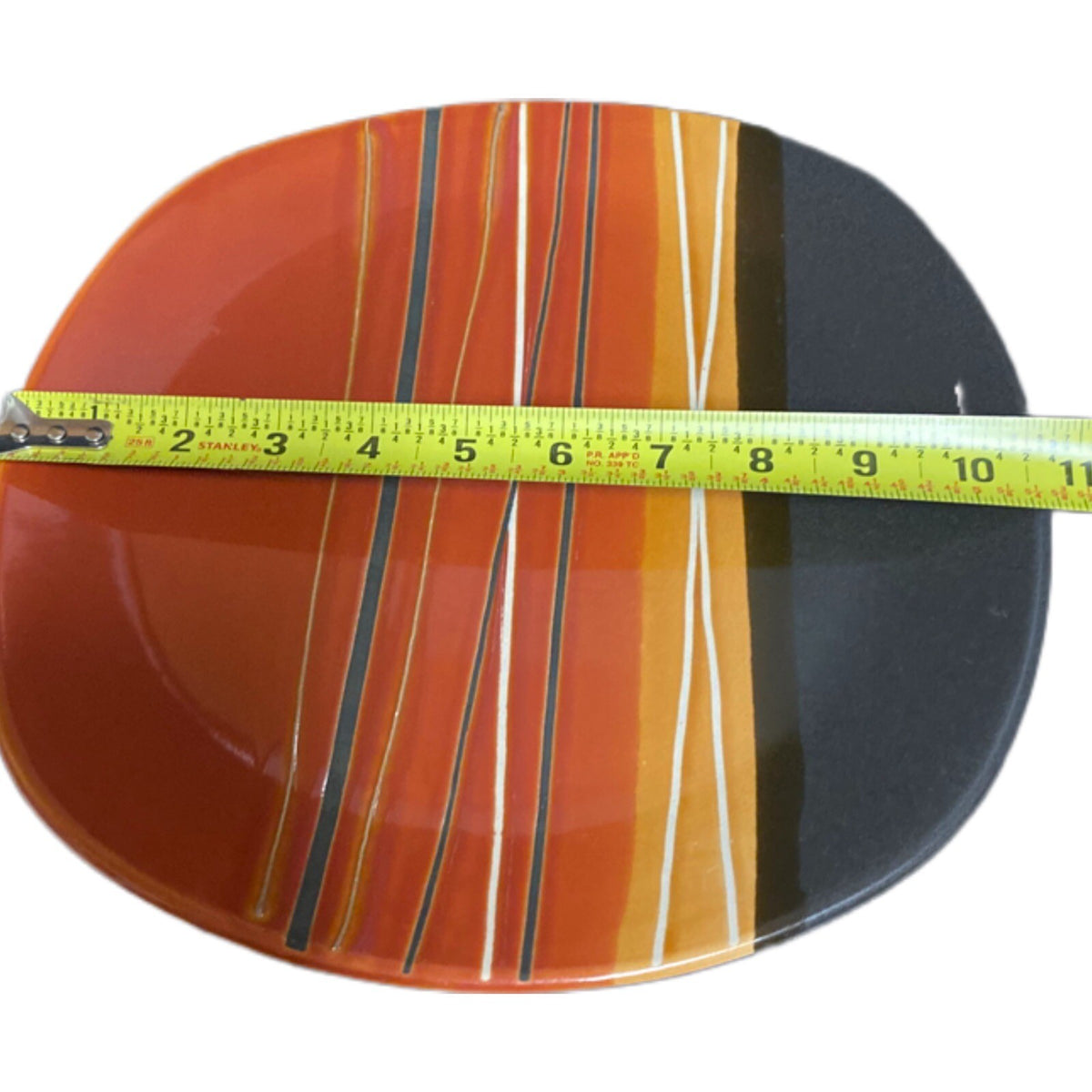 Home Trends Bazaar Red Square Dinner Plates Set of 3 Striped Stoneware 10 3/4”SQ