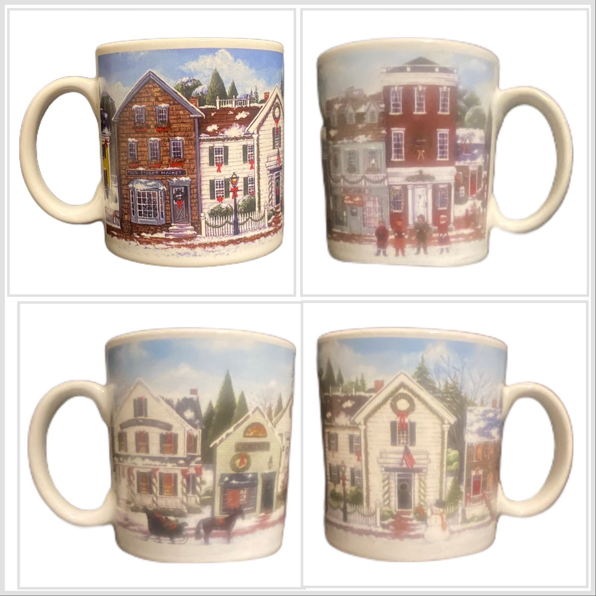 David Carter Brown 2-Mugs CHRISTMAS VILLAGE Sakura Stoneware Coffee Tea Cups