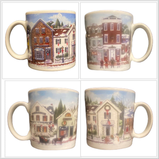 David Carter Brown 2-Mugs CHRISTMAS VILLAGE Sakura Stoneware Coffee Tea Cups