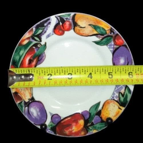 Gibson Designs CORNUCOPIA FRUIT 4-Sauce Plates 6 ¼”D Apple Pear Cherry Plum 