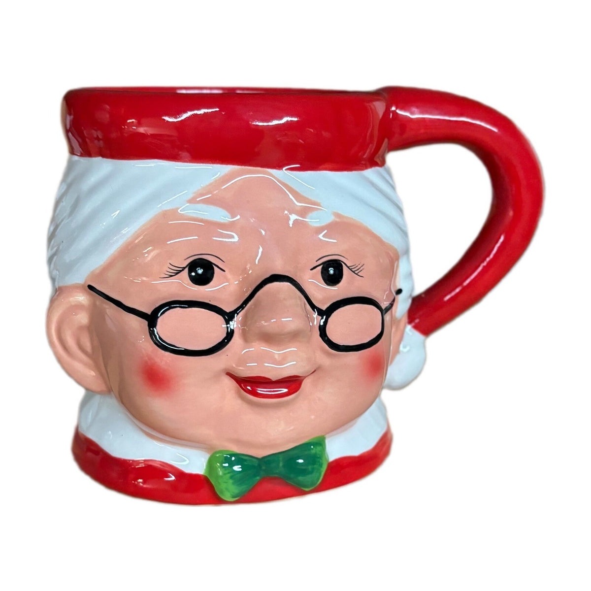 Pier 1 Imports 2- Mugs Santa & Mrs Claus Coffee Cups Hand Painted Dolomite 18oz