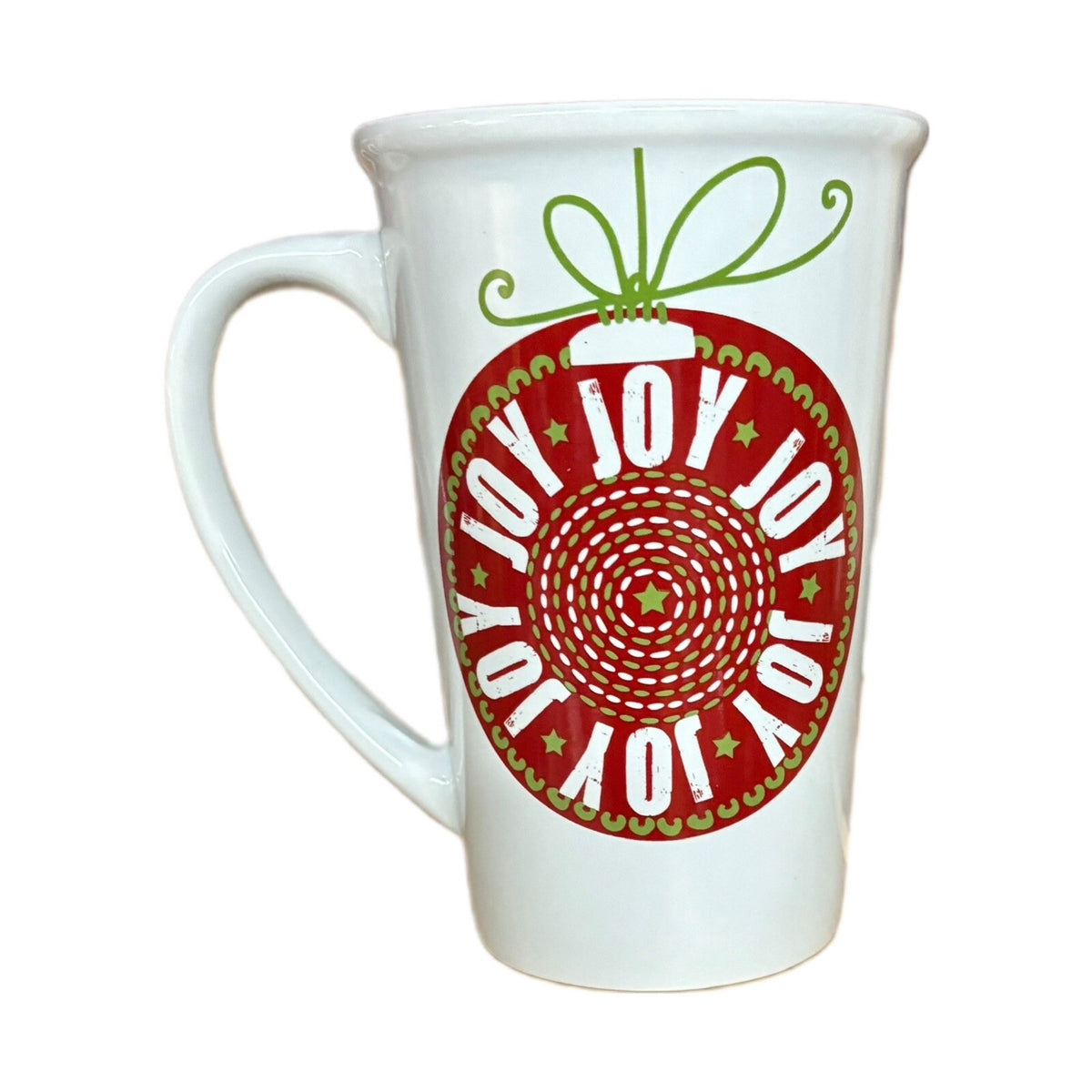 Boston Warehouse Latte Mug JOY JOY Tall Coffee Tea Christmas Holiday Winter Cup