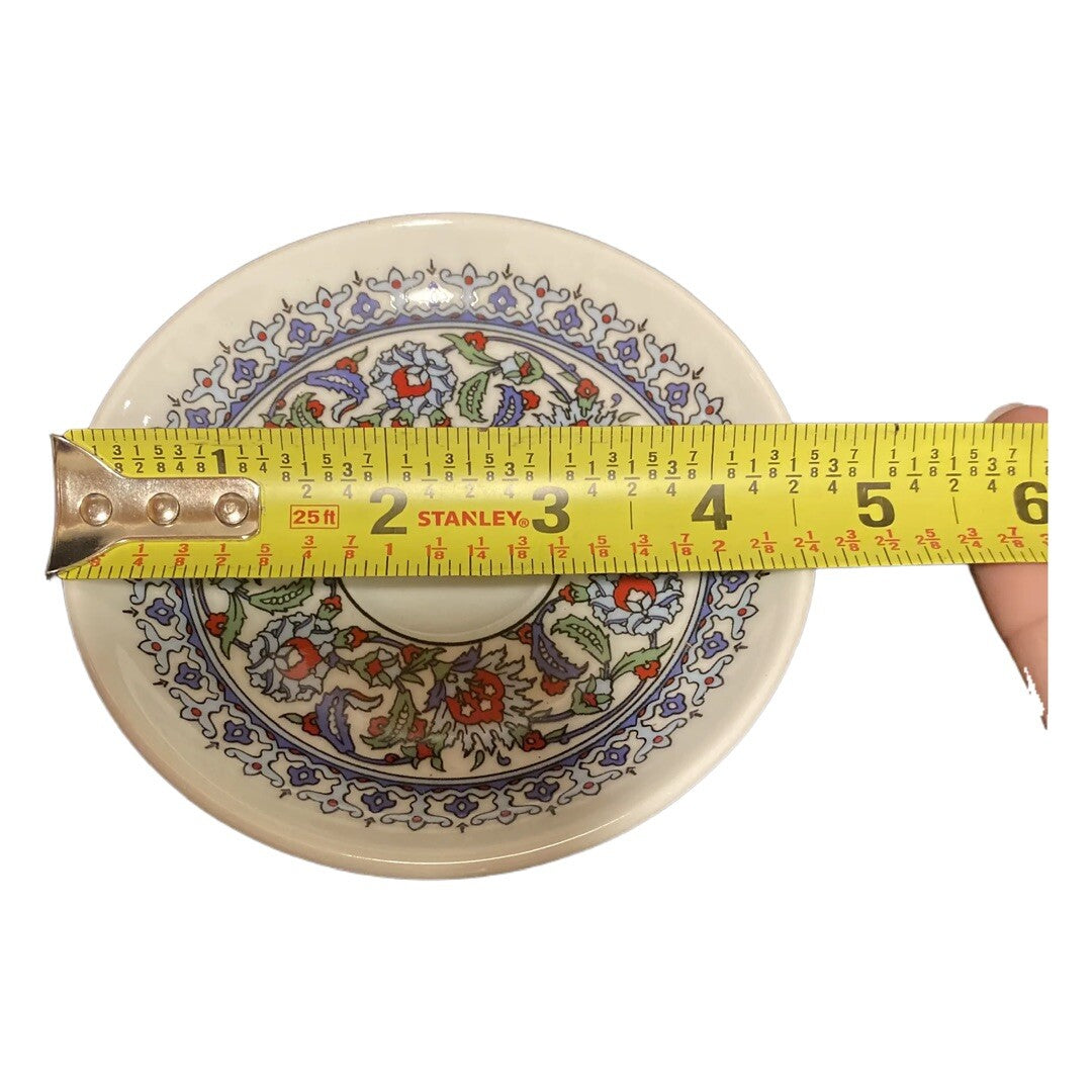 Turkish Coffee Espresso Cups & Saucers Set of 2 Floral Geometric Porcelain