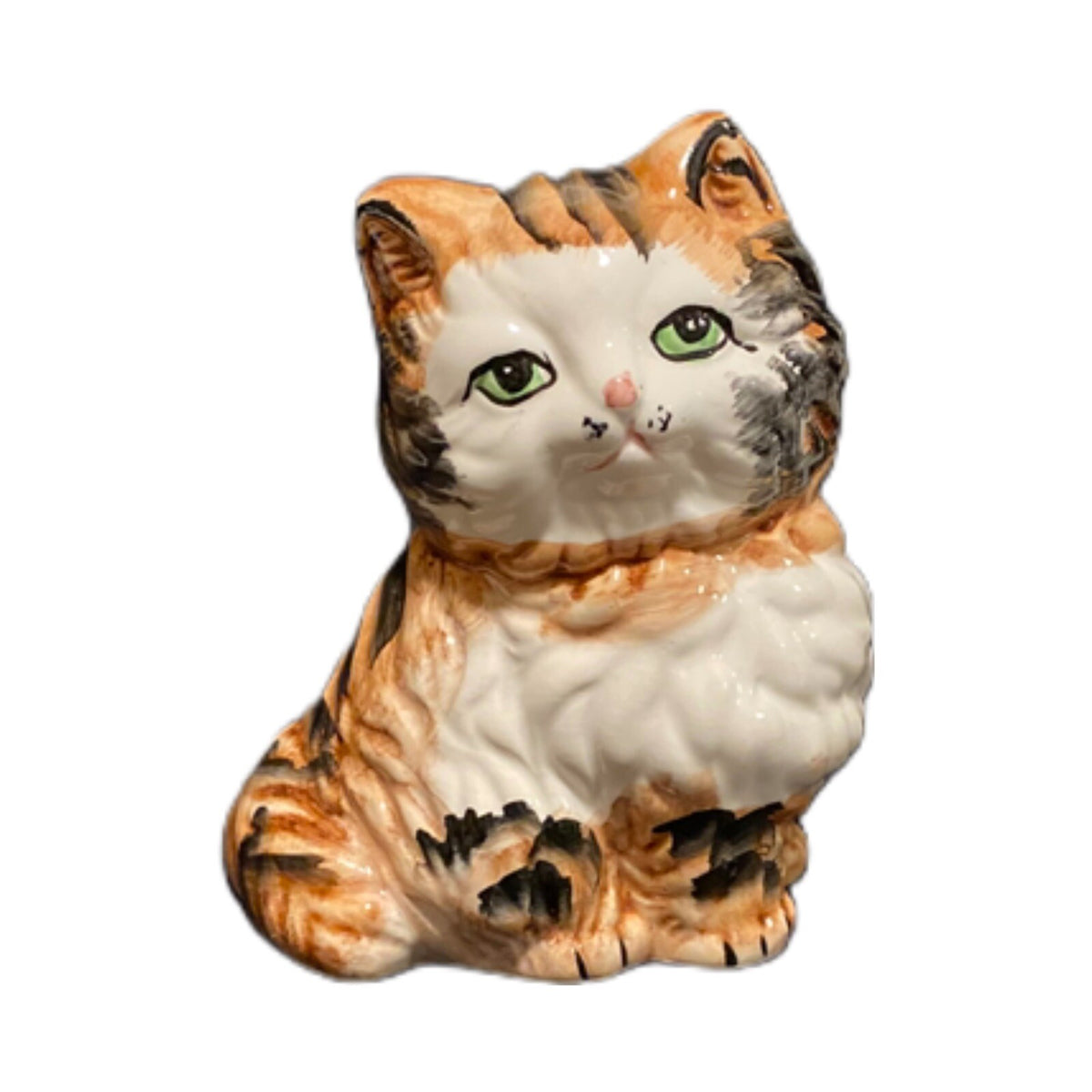 Vintage Ceramic Calico Cat Kitten Kitty Coin Piggy Savings Bank With Stopper