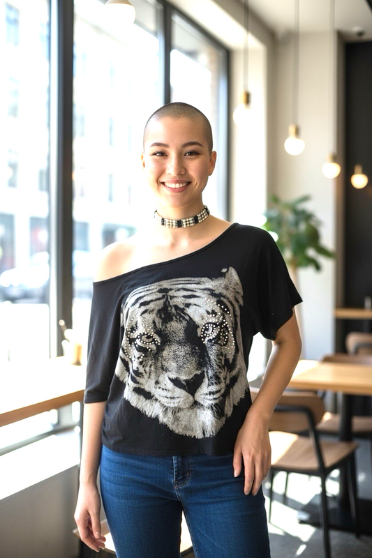 Love J Tatted Back Embellish Tiger Tee T-Shirt Women's Top