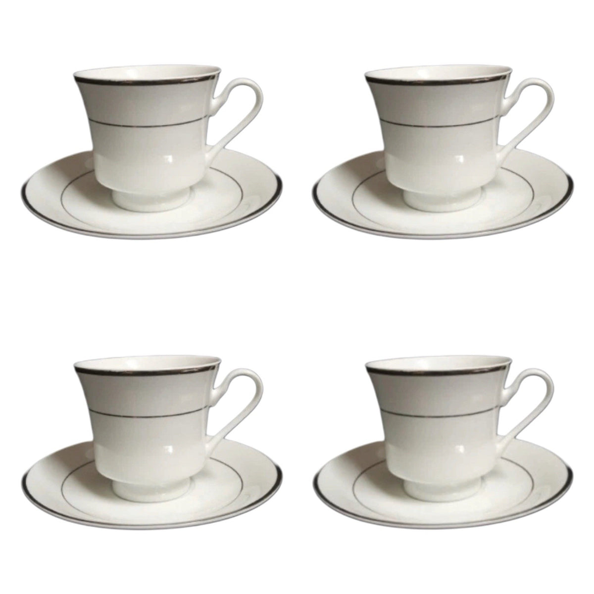 Gibson Designs Anniversary Platinum Cup & Saucer Set of 4 8 oz White China