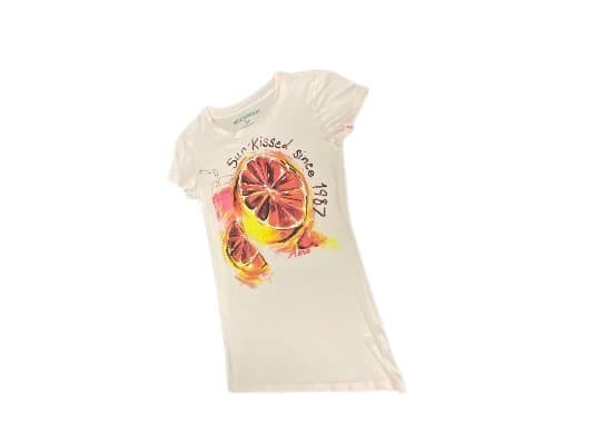 Aeropostale T-Shirt Sun kiss Since 1987 Women White Pink Black Yellow Cotton Tee