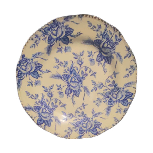 Wood & Sons 5-Salad Plates COLONIAL ROSE Blue Scalloped England Dessert Dish
