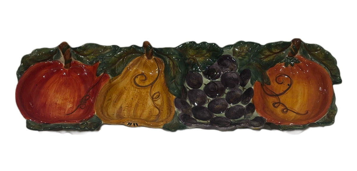 Tabletops Unlimited 4 Compartment Tray VENETIAN Ceramica Hand Painted 3D Fruit