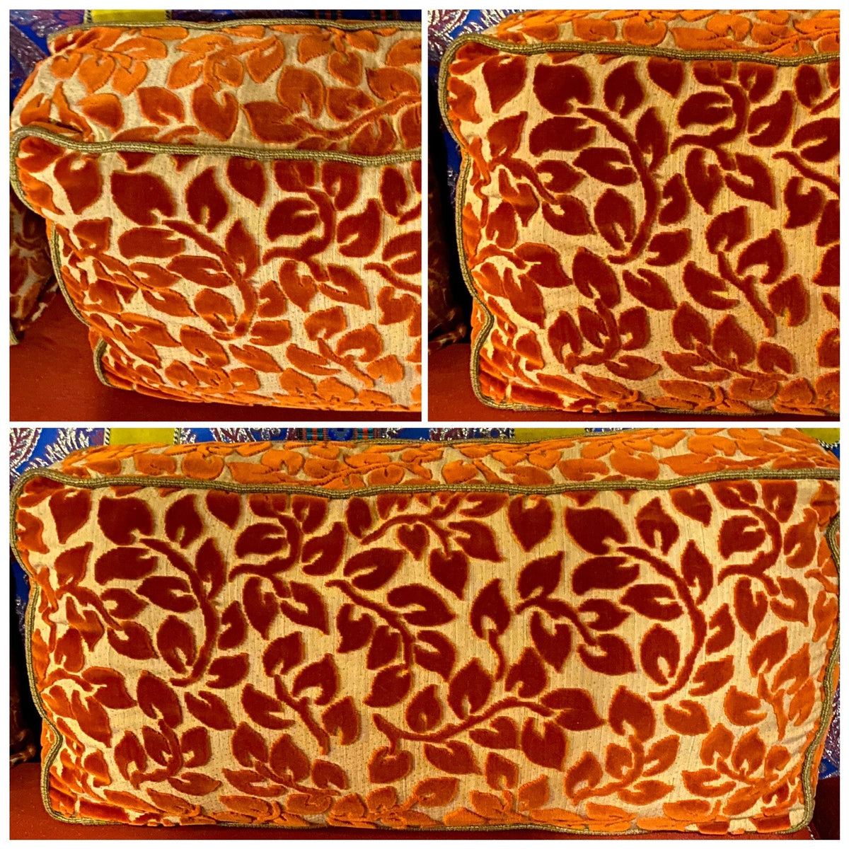 Pillow Cover Rectangular Velvet Look Leaves With Zipper 24" L x 12" W x 5" D