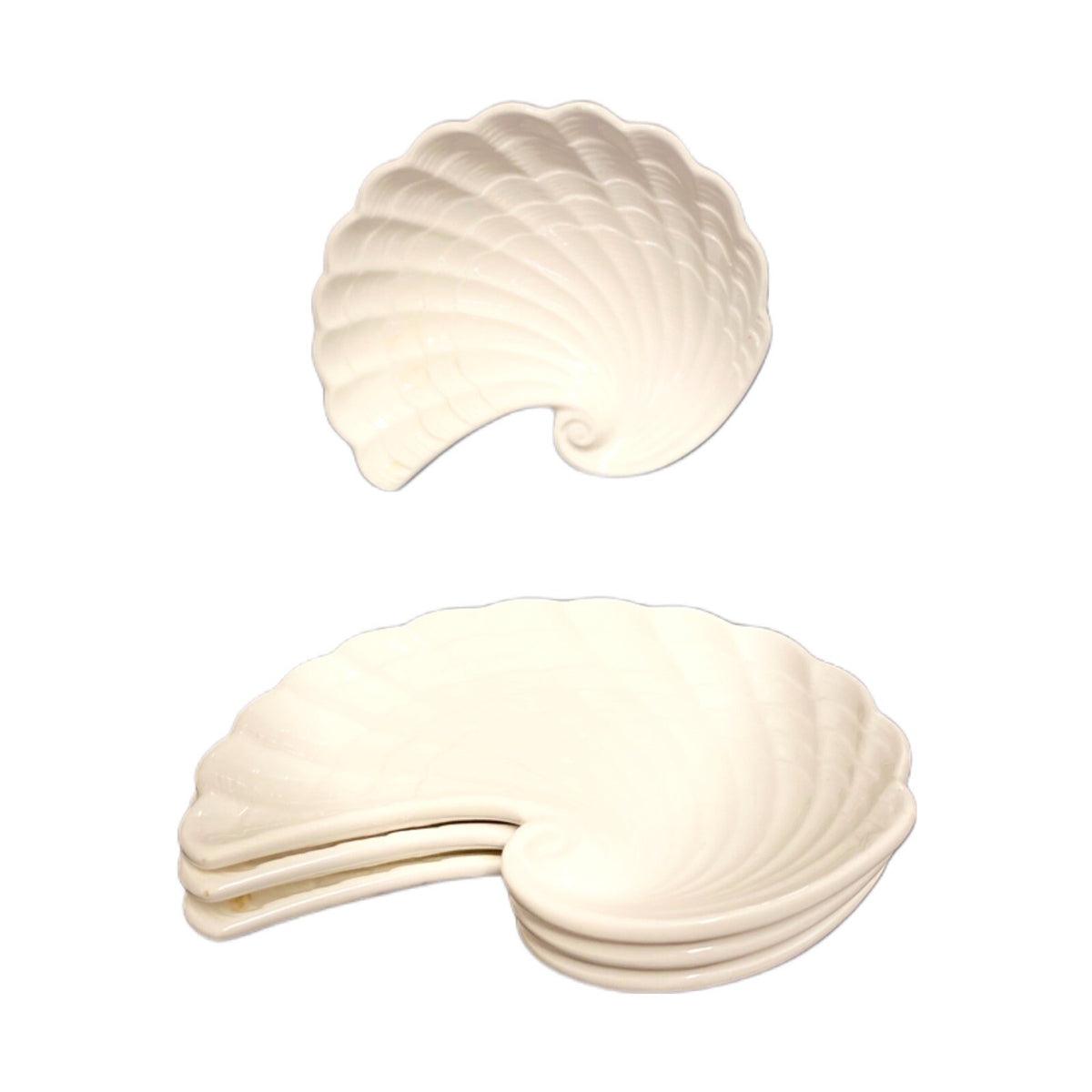 Vintage SHAFFORD Original 4-White Seashell Shaped Dish Plates Ceramic Trinket