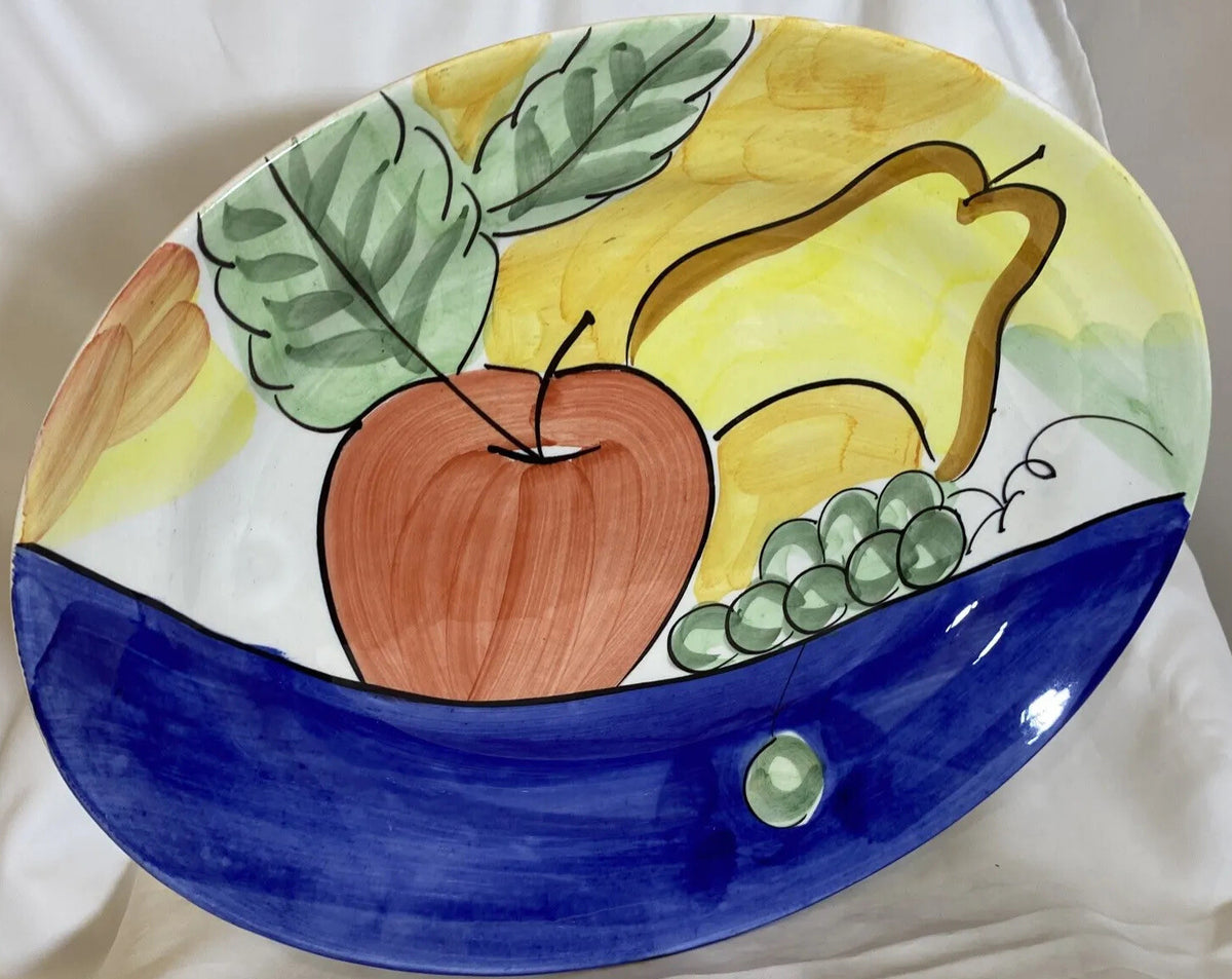Bella Ceramica ALFRESCO Oval Serving Platter Hand Painted Fruits 14 3/4”D