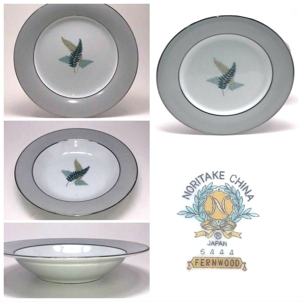 Vintage China Noritake "FERNWOOD" Japan Dinnerware Collection 5444 Platinum Band