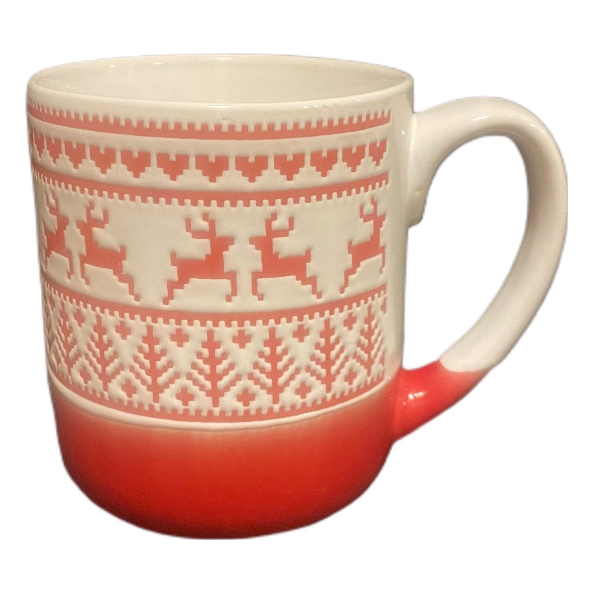 10 Strawberry Street Mug Christmas Reindeer Embossed Artisan Collection 16 Oz