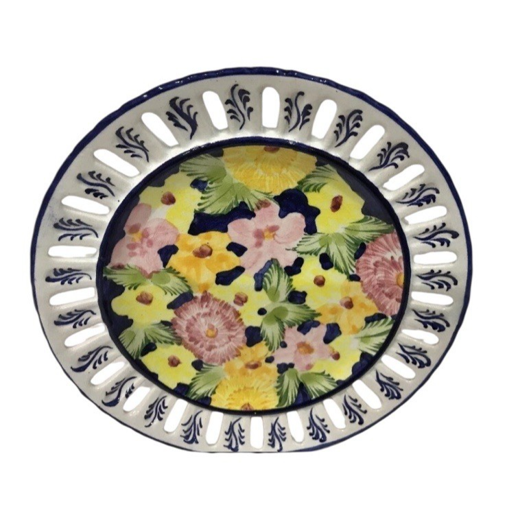 Vintage Jay Wilfred Andrea Sadek Portugal Lattice Hand Painted Floral Plate