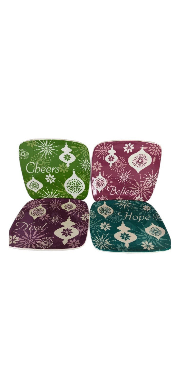 Brighten The Season 2011 Christmas Lights 4 Sq. Plates-Noel Cheers Believe Hope