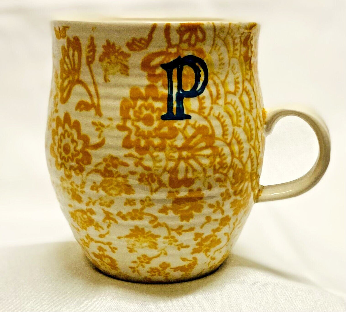 ANTHROPOLOGIE Homegrown Initial Mug Monogram Personalized Name Floral Coffee Cup