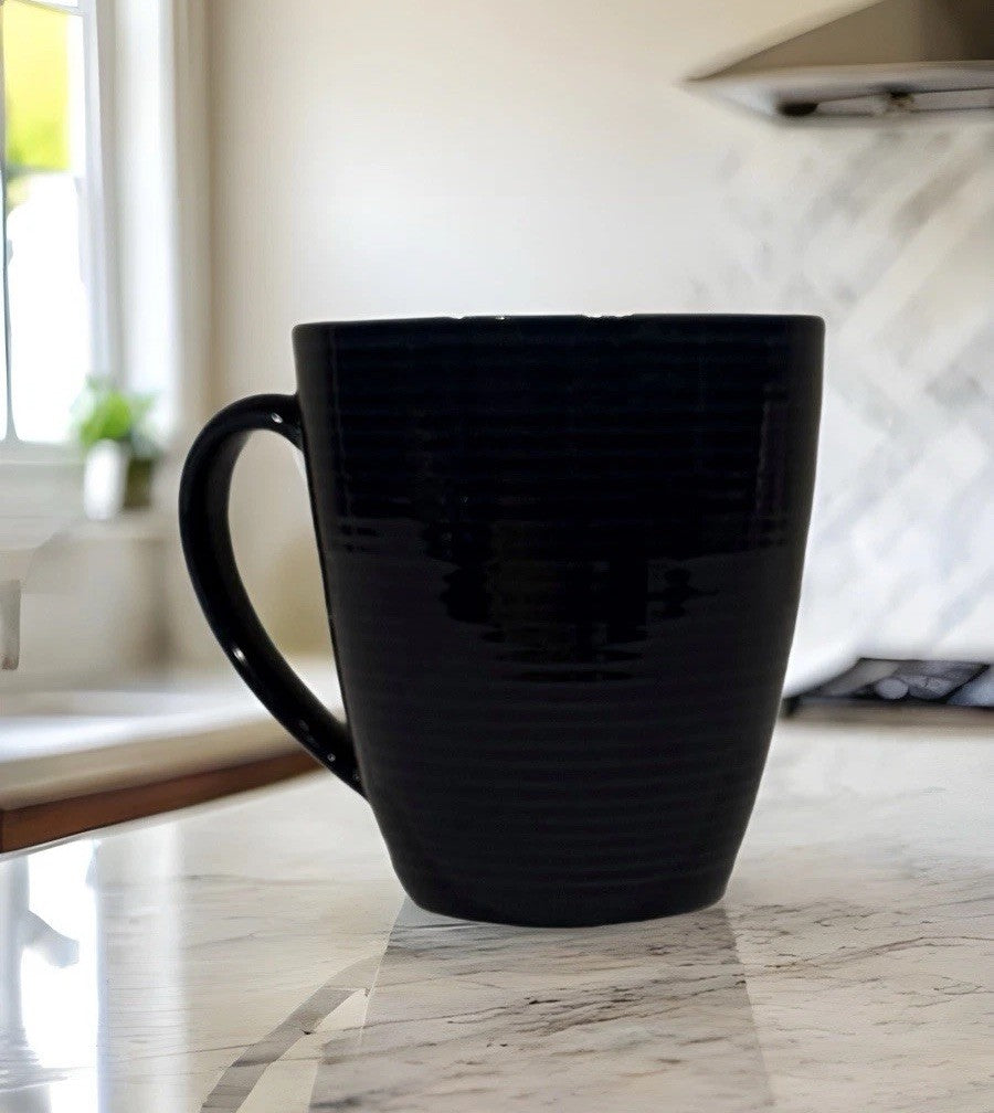 Sango Allure Blue 4818 Mugs Set of 5 Ridged Navy Rim Speckled Blue Stoneware