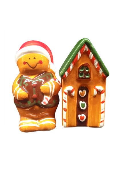 Vintage Christmas Holiday Salt-Pepper Shakers Gingerbread Man Gingerbread House