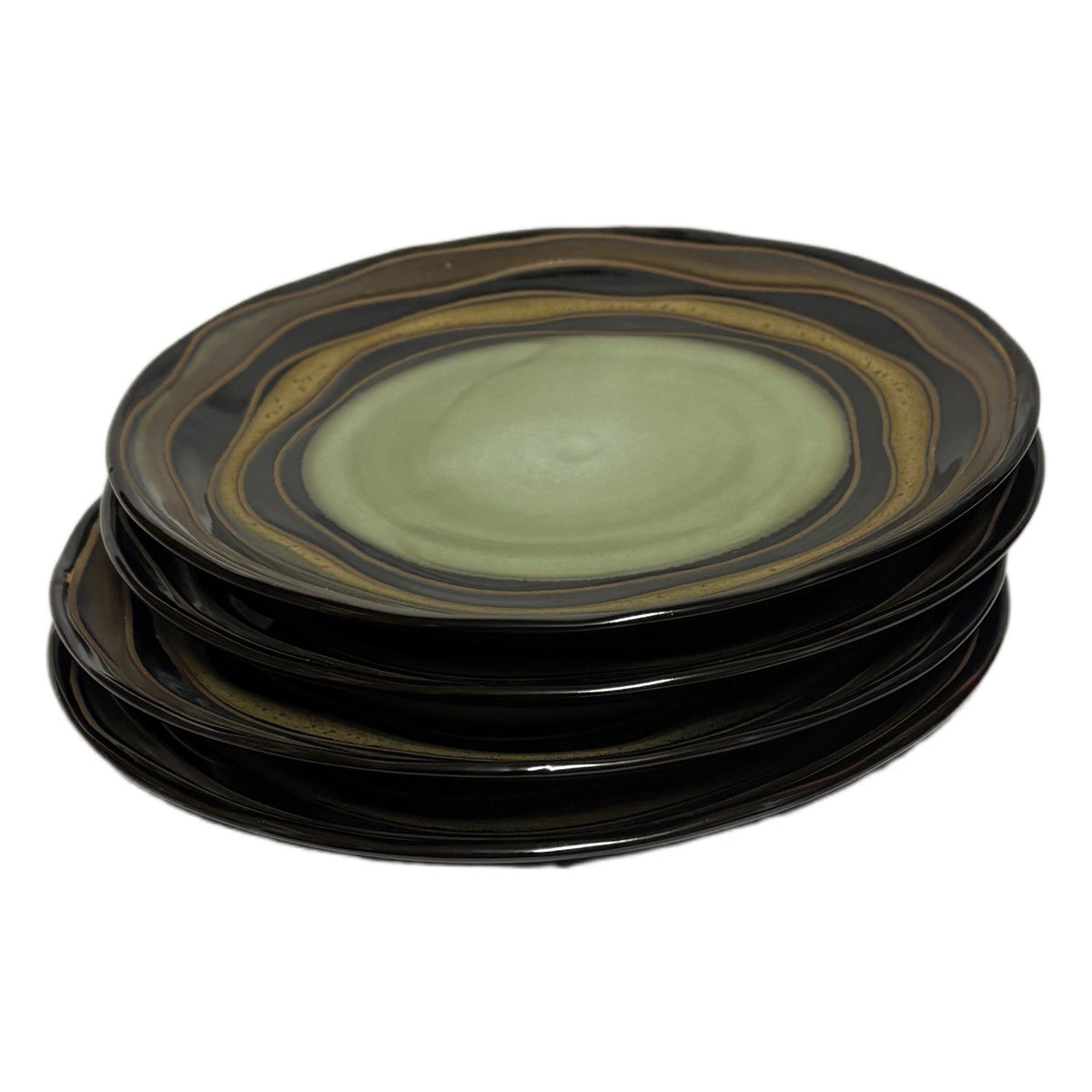 Waves by Noble Excellence Salad Plates – Set of 4, Earthy Brown & Green Glaze