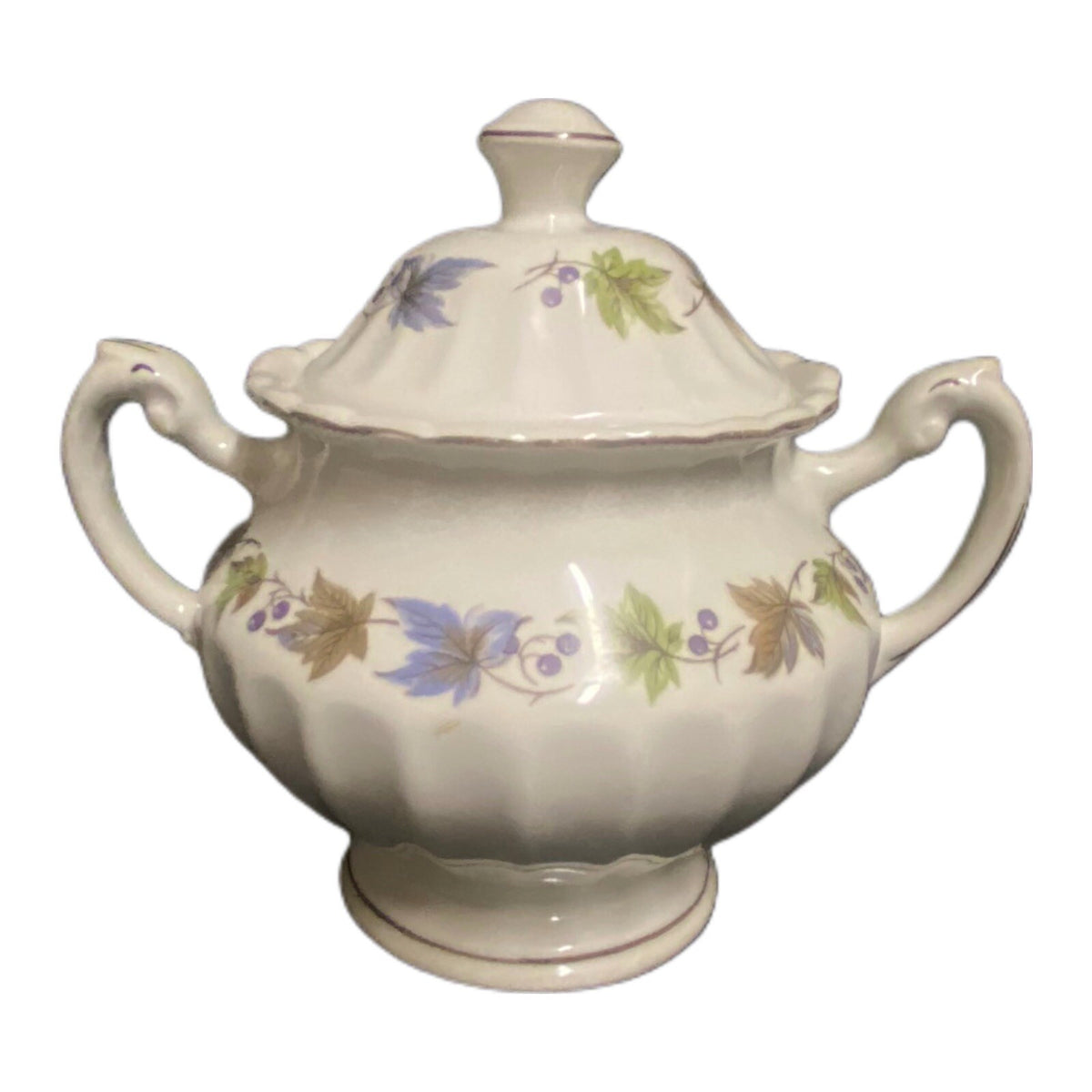 Vintage J & G Meakin Sugar Bowl & Lid England Classic White Leaves & Berries