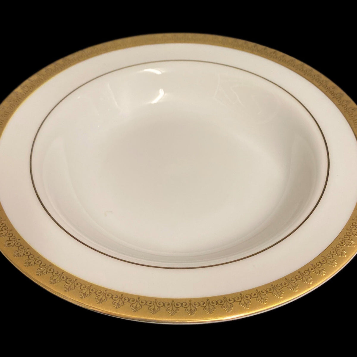 Gabbay QUEEN VICTORIA 1-Rim Soup Bowl Ceramic White Gold Border Trim Dinnerware