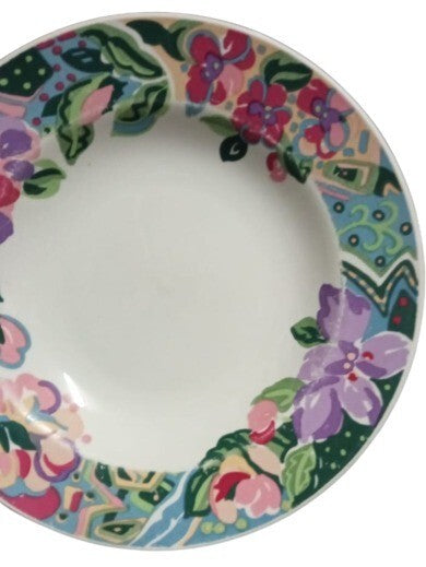Vintage Gibson Designs PACIFIC 2-Rim Soup Bowls 9 1/8”D Pink Purple Green Floral