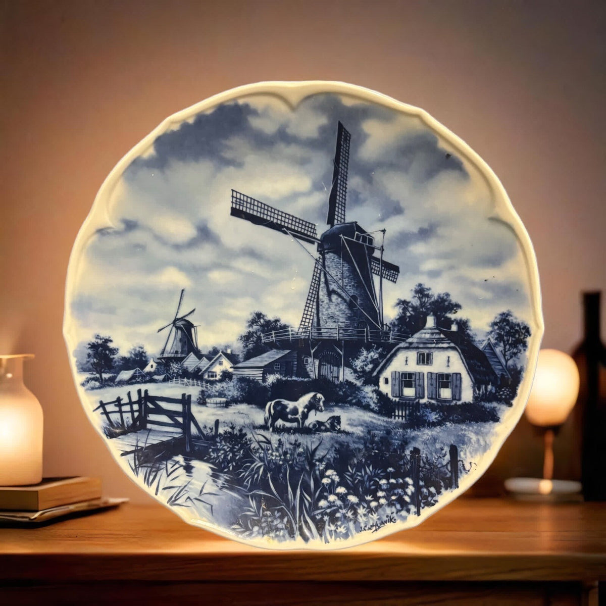 DELFT BLUE BLAWN Dutch Wall Hanging Windmill Collectors Accent Plate Holland