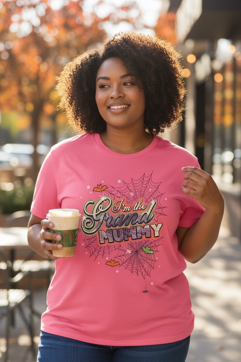 Gildan Softstyle XL Pink Tee I’m the Grand Mummy Halloween Funny Shirt