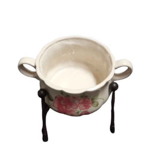 Gibson Designs ROSELAND 6-Soup Mugs 4 5/8" D Pink Roses Pink Trim Tan Cereal Cup
