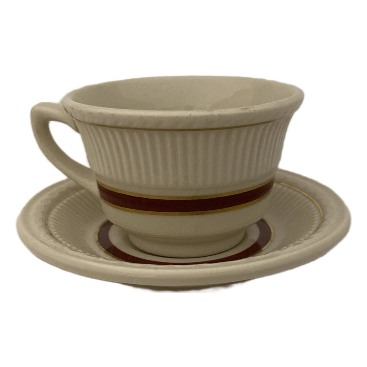 Shenango China Cups & Saucers 4-Laurel Red Gold Embossed USA Restaurant Ware