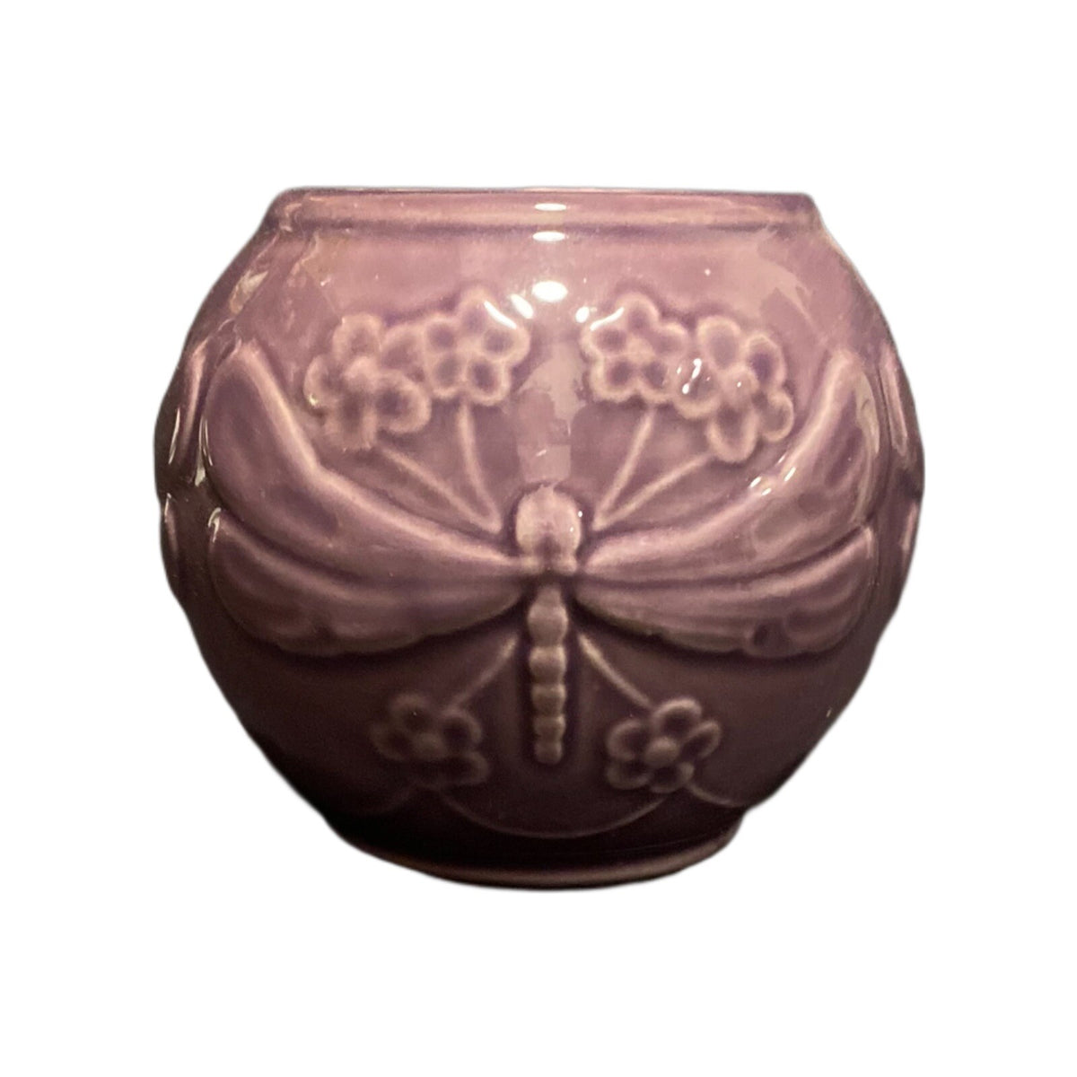 World Market DRAGONFLY Creamer & Sugar Bowl No Lid Dark Purple Majolica Embossed