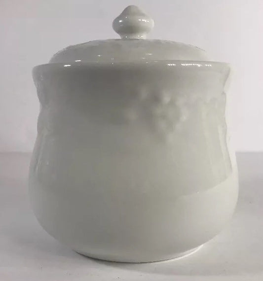 Gibson Designs Fruit Off Sugar Bowl & Lid  Embossed Fruits Ceramic
