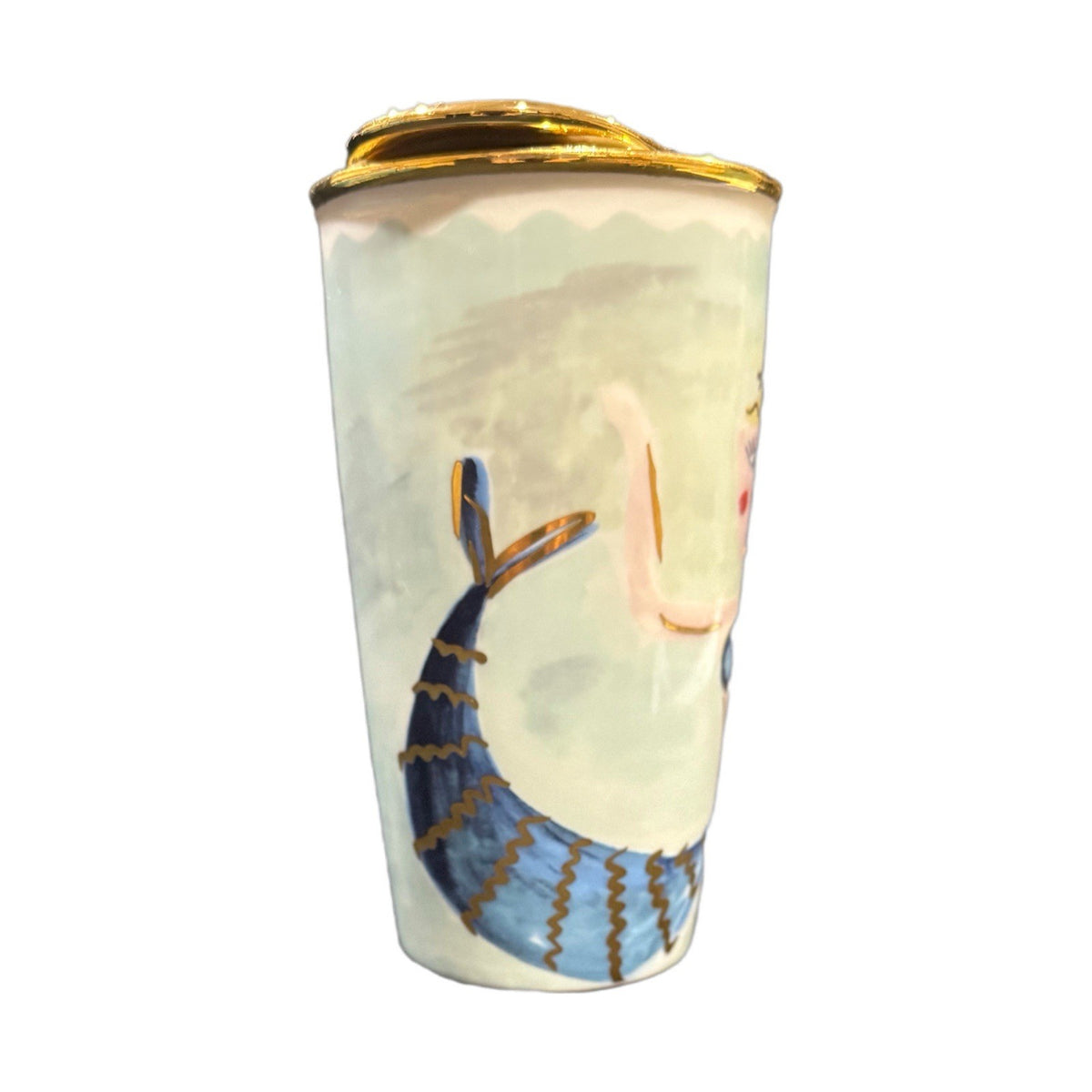Starbucks Mermaid Tumbler 2014 12 oz Ceramic Gold Lid Rare Collector Cup