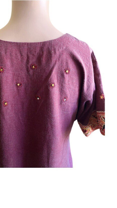 Women Embroidered Dress Kurti Indian Embellished Mirrors Tunic Top Purple Kurta