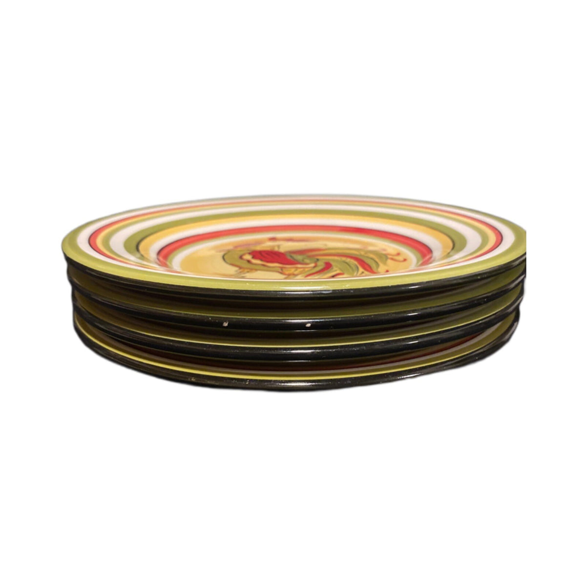 RAFEAL ROOSTER Hand Painted Salad Luncheon 4-Plates Tabletops Gallery Farmhouse