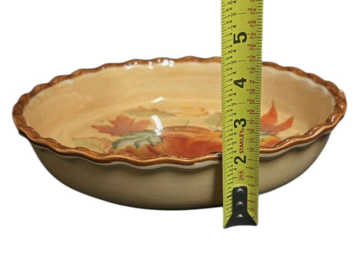 Home Accents Pumpkin Leaves 10.5” Scalloped Ceramic Serving Bowl Oven Safe