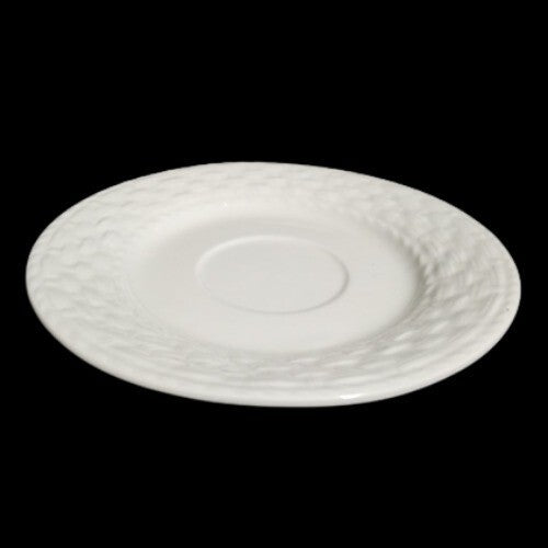 Gibson Designs SARASOTA 4-Flat Cups & 4 Saucers 7 Oz White Embossed Basketweave