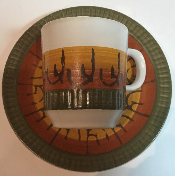 Vintage Casual Ceram GALAXY Cups Saucers 4 Piece Japan MidCentury Stoneware 8007