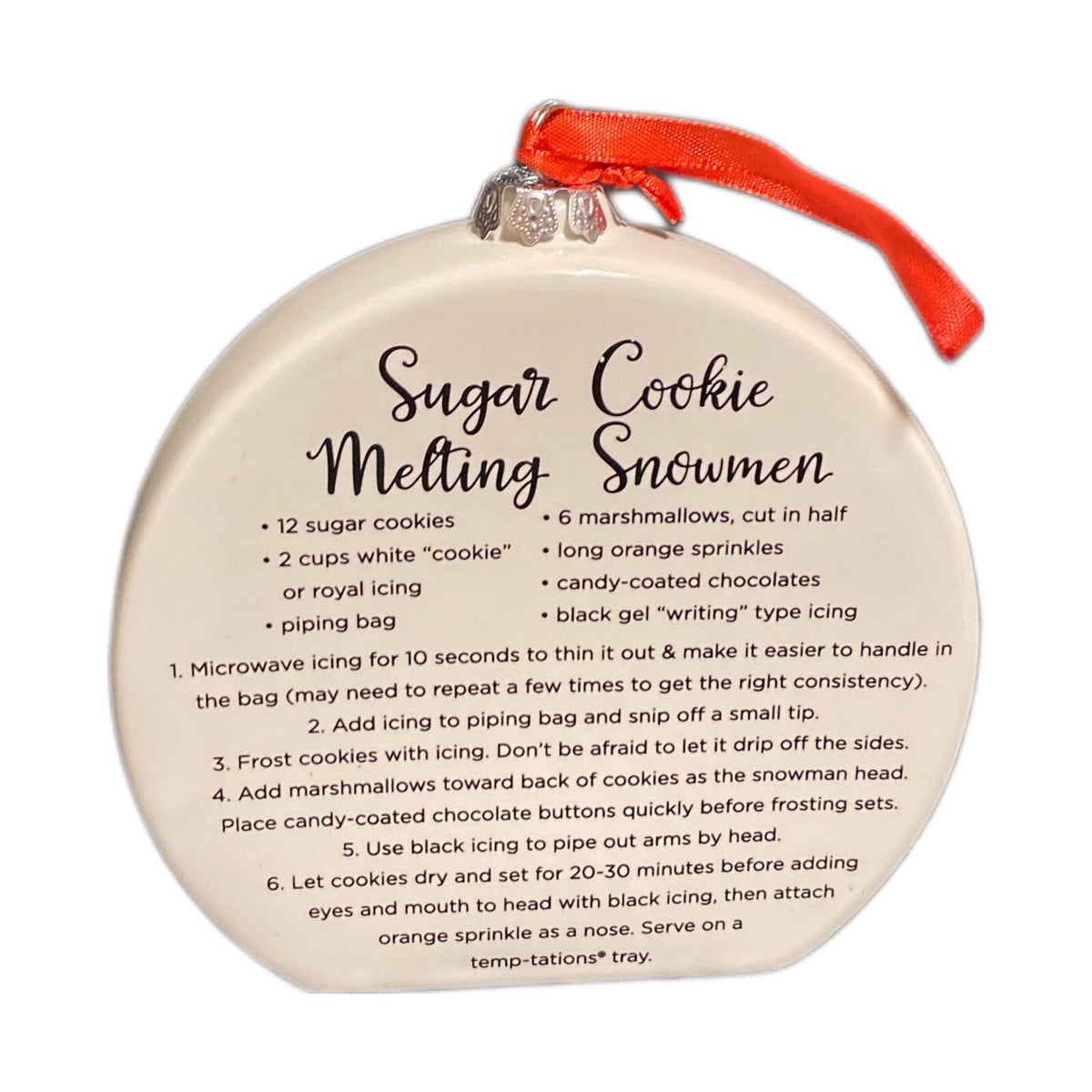 Temp-tations by Tara 6-Christmas Ornaments Ceramic Stand Or Hang Recipe On Back